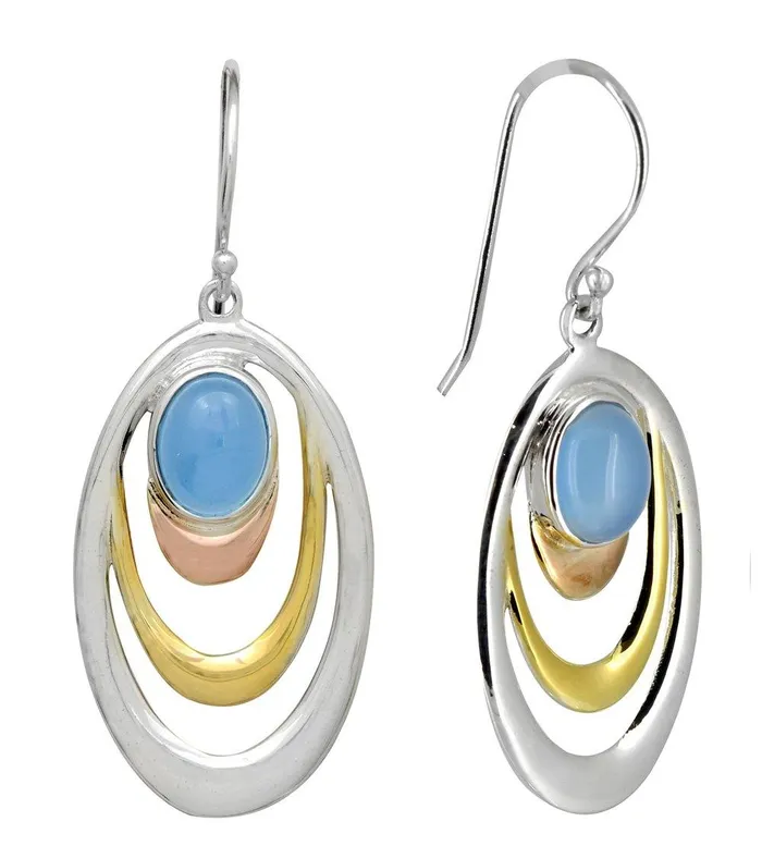 Earrings YoTreasure Blue Chalcedony 925 Solid Sterling Silver Brass Earrings