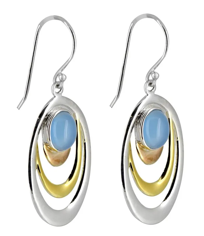 Earrings YoTreasure Blue Chalcedony 925 Solid Sterling Silver Brass Earrings