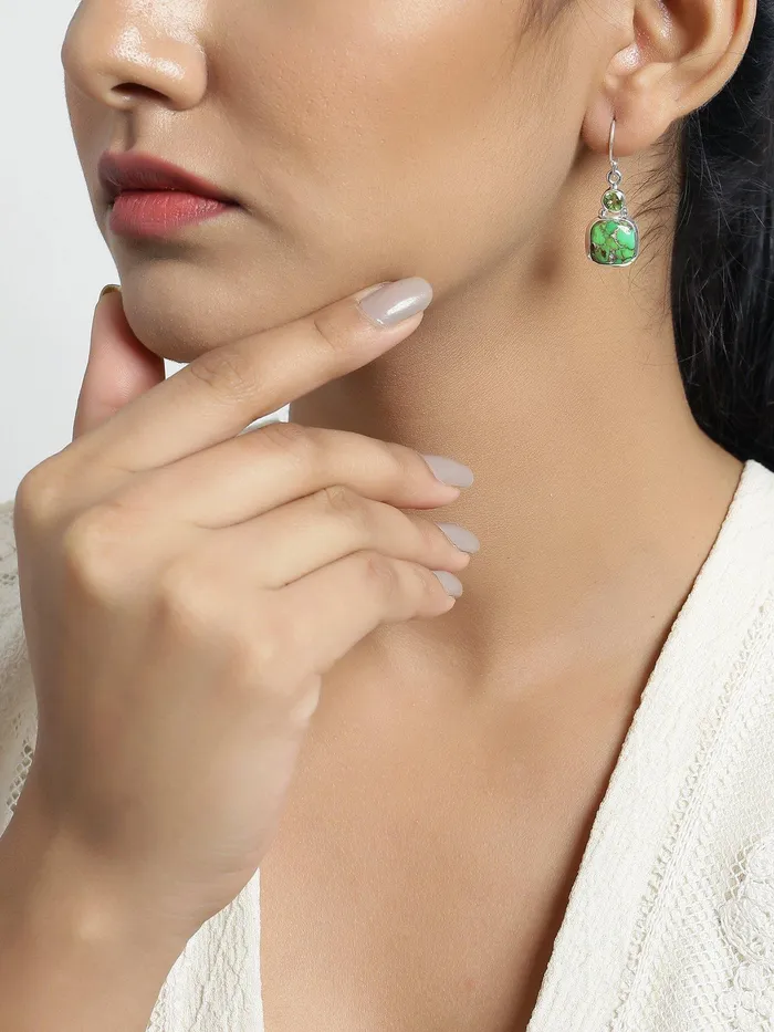 Earrings YoTreasure Green Copper Turquoise Solid 925 Sterling Silver Dangle Earrings Jewelry