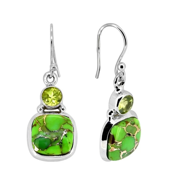 Earrings YoTreasure Green Copper Turquoise Solid 925 Sterling Silver Dangle Earrings Jewelry