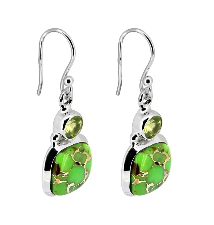 Earrings YoTreasure Green Copper Turquoise Solid 925 Sterling Silver Dangle Earrings Jewelry