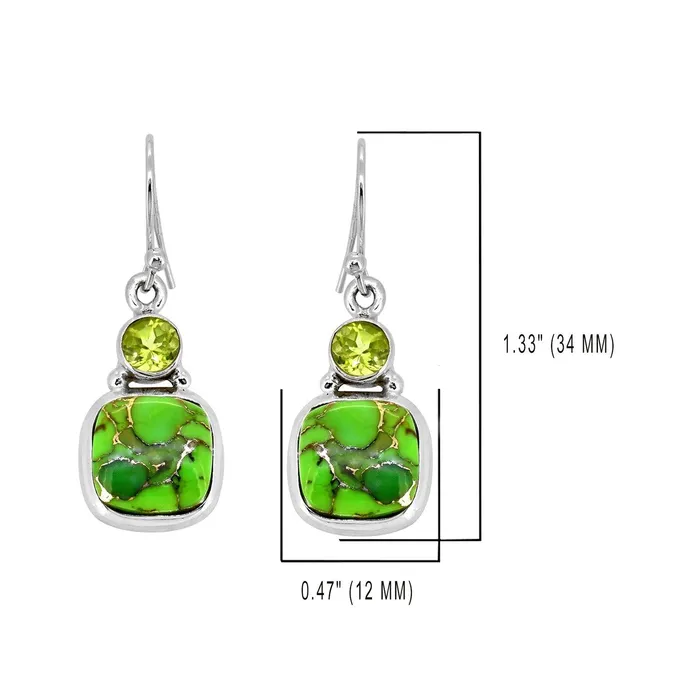 Earrings YoTreasure Green Copper Turquoise Solid 925 Sterling Silver Dangle Earrings Jewelry