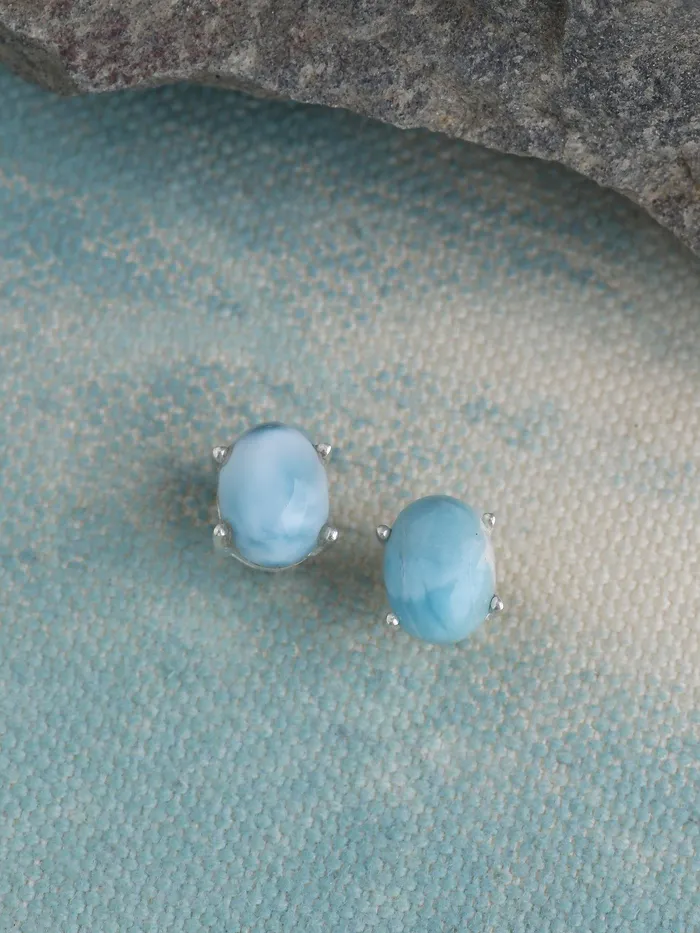 Earrings YoTreasure Natural Larimar Solid 925 Sterling Silver Stud Earrings Earrings YoTreasure Natural Larimar Solid 925 Sterling Silver Stud Earrings