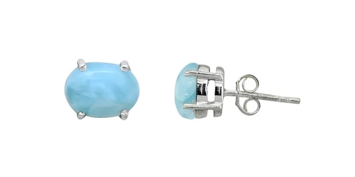 Earrings YoTreasure Natural Larimar Solid 925 Sterling Silver Stud Earrings