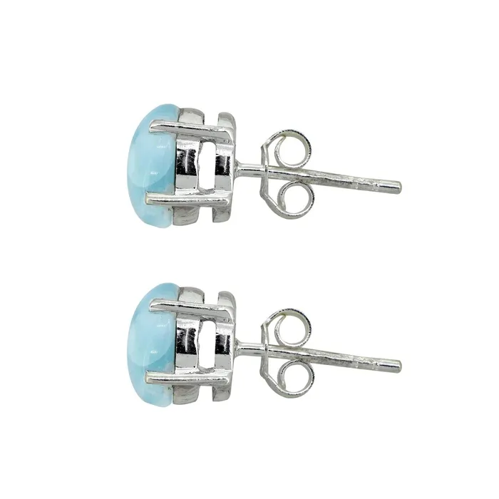 Earrings YoTreasure Natural Larimar Solid 925 Sterling Silver Stud Earrings