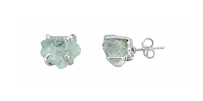 Earrings YoTreasure Rough Aquamarine Solid 925 Sterling Silver Stud Earrings
