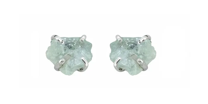 Earrings YoTreasure Rough Aquamarine Solid 925 Sterling Silver Stud Earrings
