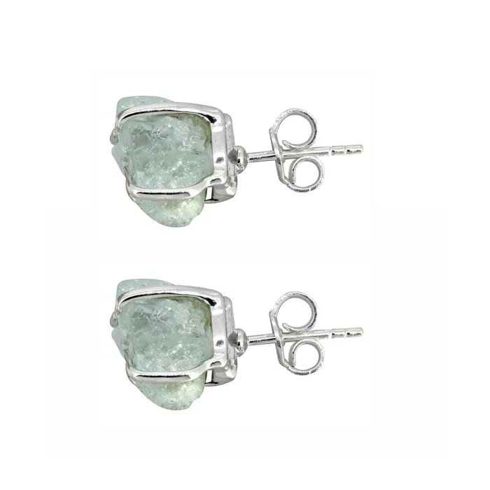 Earrings YoTreasure Rough Aquamarine Solid 925 Sterling Silver Stud Earrings