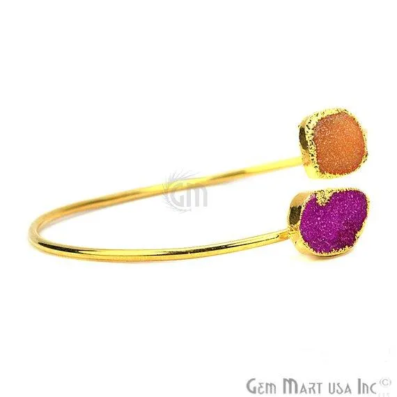 Elegant Adjustable Double Druzy Gemstone Bangle Bracelet GemMartUSA Bracelets