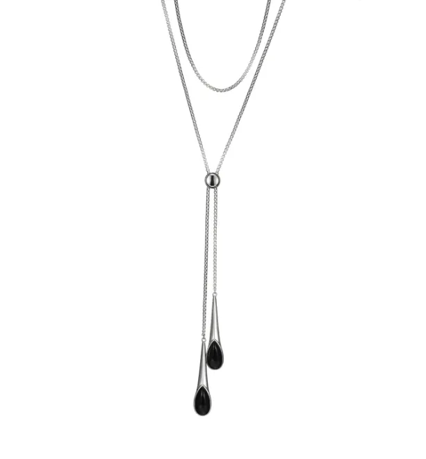 ELLE Necklaces ELLE Sterling Silver Ethereal Drops Black Agate Double Drop 30 Necklace SI5128 ELLE Necklaces ELLE Sterling Silver Ethereal Drops Black Agate Double Drop 30 Necklace SI5128