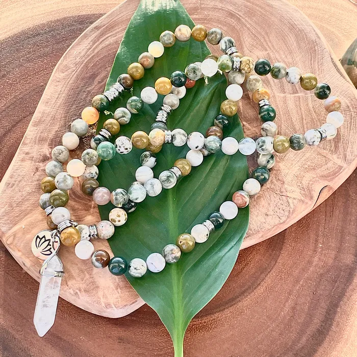 Extremely Rare Only 1 Ocean Jasper Vitality Health 108 Mala Necklace Bracelet Lily Rose Jewelry Bracelets