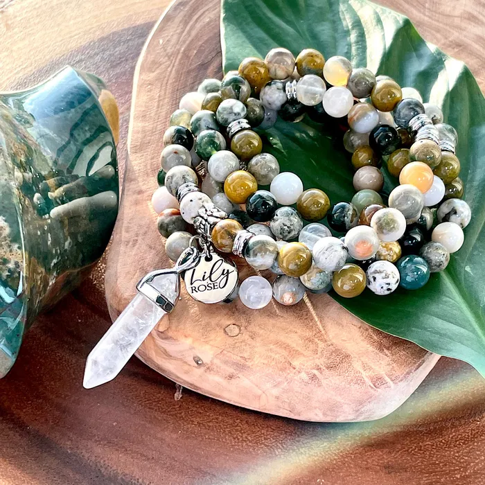 Extremely Rare Only 1 Ocean Jasper Vitality Health 108 Mala Necklace Bracelet Lily Rose Jewelry Bracelets