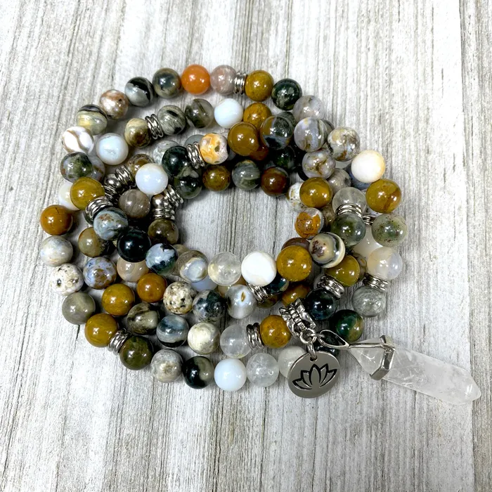 Extremely Rare Only 1 Ocean Jasper Vitality Health 108 Mala Necklace Bracelet Lily Rose Jewelry Bracelets