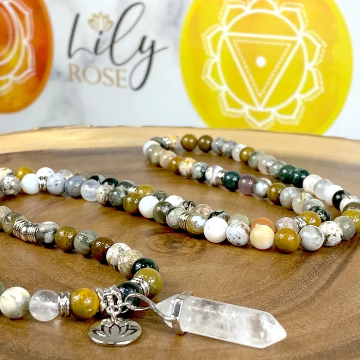 Extremely Rare Only 1 Ocean Jasper Vitality Health 108 Mala Necklace Bracelet Lily Rose Jewelry Bracelets