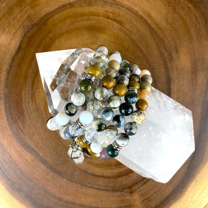 Extremely Rare Only 1 Ocean Jasper Vitality Health 108 Mala Necklace Bracelet Lily Rose Jewelry Bracelets