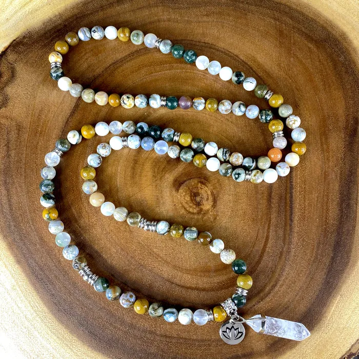 Extremely Rare Only 1 Ocean Jasper Vitality Health 108 Mala Necklace Bracelet Lily Rose Jewelry Bracelets