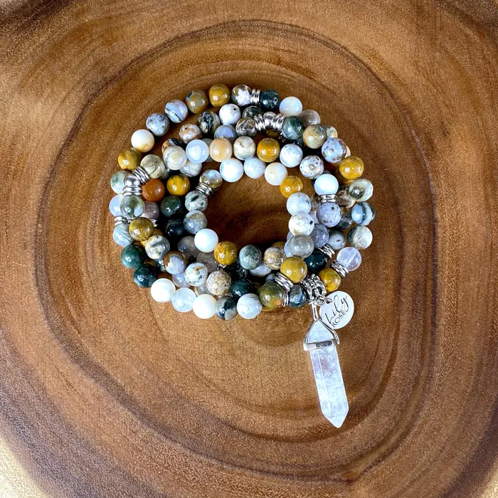 Extremely Rare Only 1 Ocean Jasper Vitality Health 108 Mala Necklace Bracelet Lily Rose Jewelry Bracelets
