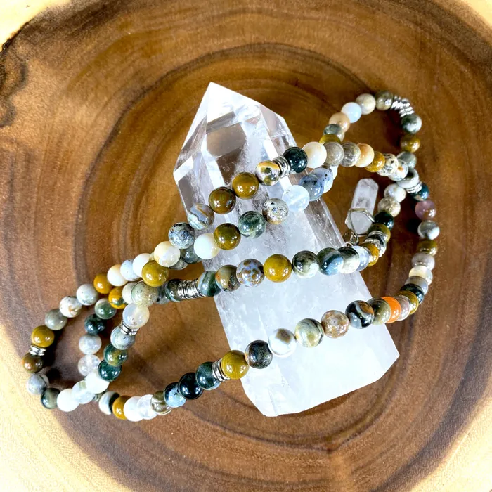 Extremely Rare Only 1 Ocean Jasper Vitality Health 108 Mala Necklace Bracelet Lily Rose Jewelry Bracelets