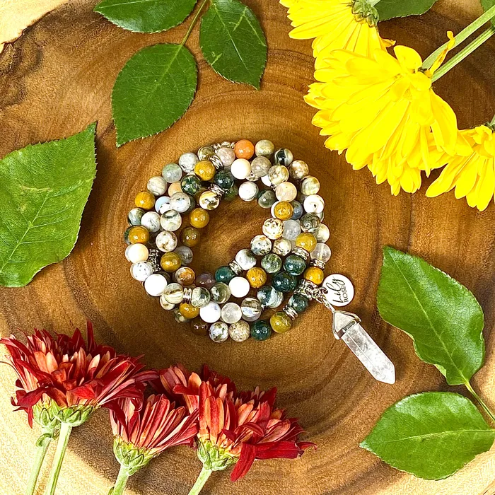 Extremely Rare Only 1 Ocean Jasper Vitality Health 108 Mala Necklace Bracelet Lily Rose Jewelry Bracelets