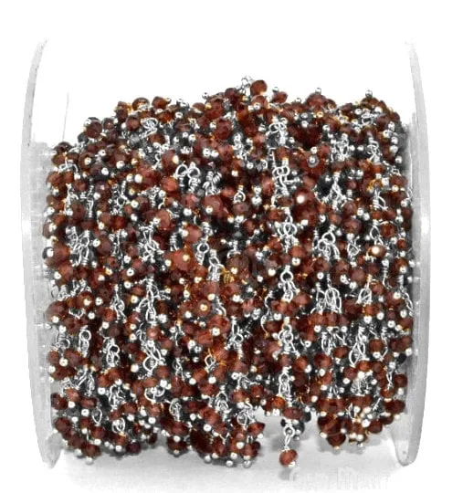 Garnet Faceted Beads Silver Plated Wire Wrapped Cluster Dangle Chain GemmartUSA Charm Necklaces