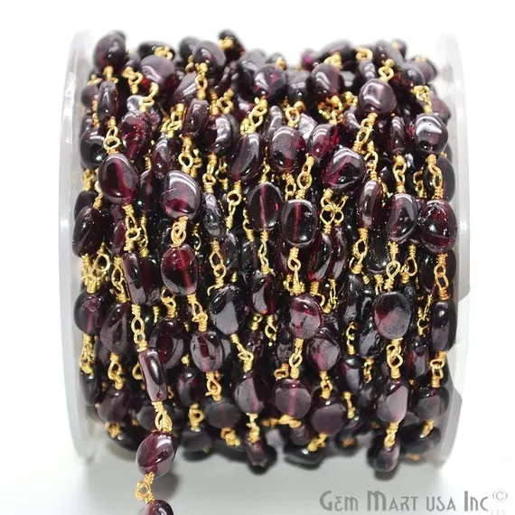 Garnet Gold Plated Wire Wrapped Beads Rosary Chain GemmartUSA PreStyled Sets Garnet Gold Plated Wire Wrapped Beads Rosary Chain GemmartUSA PreStyled Sets