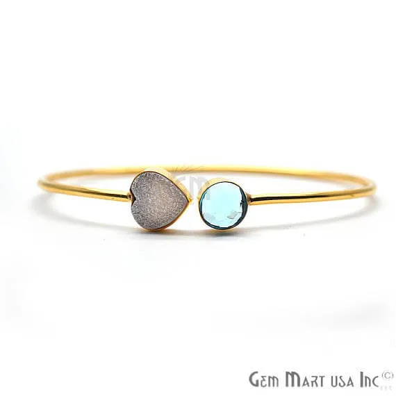 GemMartUSA Bracelets Blue Topaz White Druzy Handmade AdjustaBle Gold Plated Stacking Bangle Bracelet GemMartUSA Bracelets Blue Topaz White Druzy Handmade AdjustaBle Gold Plated Stacking Bangle Bracelet