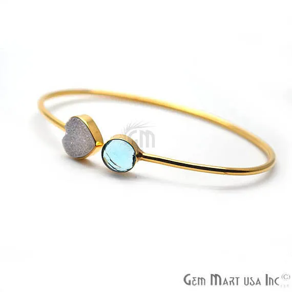 GemMartUSA Bracelets Blue Topaz White Druzy Handmade AdjustaBle Gold Plated Stacking Bangle Bracelet