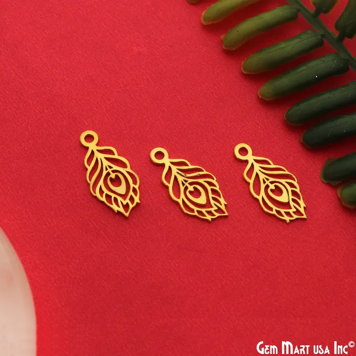 GemmartUSA Charm Necklaces Peacock Feather Shape Laser Finding 215x102mm Gold Plated Charm For Bracelets Pendants GemmartUSA Charm Necklaces Peacock Feather Shape Laser Finding 215x102mm Gold Plated Charm For Bracelets Pendants