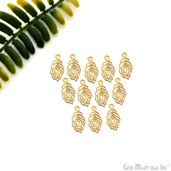 GemmartUSA Charm Necklaces Peacock Feather Shape Laser Finding 215x102mm Gold Plated Charm For Bracelets Pendants GemmartUSA Charm Necklaces Peacock Feather Shape Laser Finding 215x102mm Gold Plated Charm For Bracelets Pendants