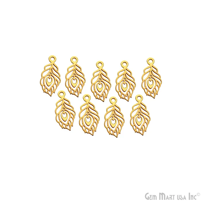 GemmartUSA Charm Necklaces Peacock Feather Shape Laser Finding 215x102mm Gold Plated Charm For Bracelets Pendants GemmartUSA Charm Necklaces Peacock Feather Shape Laser Finding 215x102mm Gold Plated Charm For Bracelets Pendants