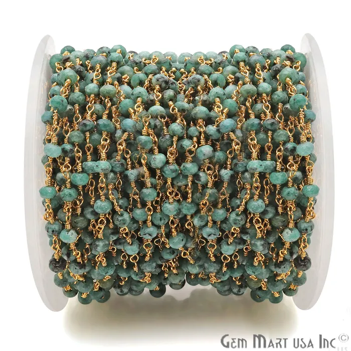 GemmartUSA Chrysocolla Jade Faceted Beads 4mm Gold Plated Wire Wrapped Rosary Chain PreStyled Sets GemmartUSA Chrysocolla Jade Faceted Beads 4mm Gold Plated Wire Wrapped Rosary Chain PreStyled Sets