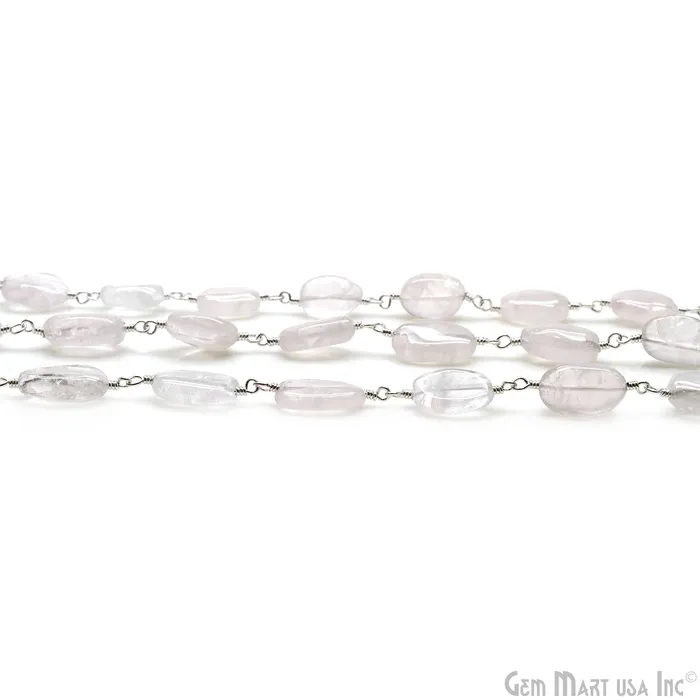 GemMartUSA Crystal 8x5mm Tumble Beads Silver Plated Rosary Chain Necklaces GemMartUSA Crystal 8x5mm Tumble Beads Silver Plated Rosary Chain Necklaces