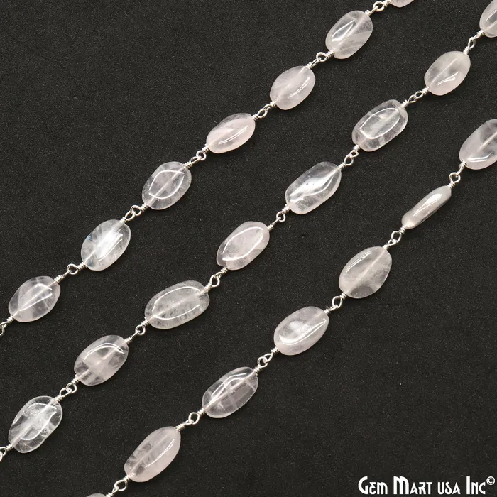 GemMartUSA Crystal 8x5mm Tumble Beads Silver Plated Rosary Chain Necklaces GemMartUSA Crystal 8x5mm Tumble Beads Silver Plated Rosary Chain Necklaces
