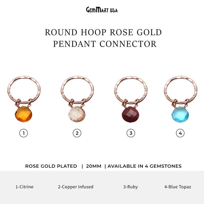 GemmartUSA DIY Round 20mm Hoop Rose Gold Wire Wrapped Onion Shape Gemstone Connector 1pc Earrings