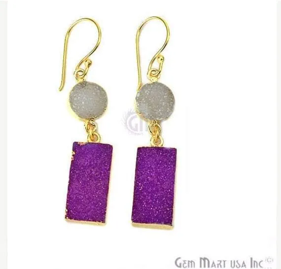 GemMartUSA Double Druzy Stone 52x10mm Gold Plated Hook Earrings Pick your Gemstone 901361 Earrings GemMartUSA Double Druzy Stone 52x10mm Gold Plated Hook Earrings Pick your Gemstone 901361 Earrings