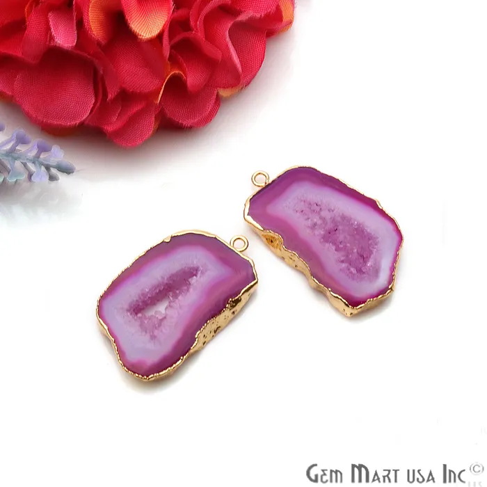 GemmartUSA Earrings Agate Slice 36x22mm Gold Electroplated Gemstone Earring Connector 1 Pair GemmartUSA Earrings Agate Slice 36x22mm Gold Electroplated Gemstone Earring Connector 1 Pair