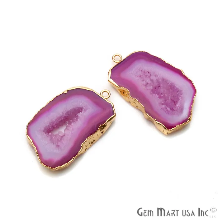 GemmartUSA Earrings Agate Slice 36x22mm Gold Electroplated Gemstone Earring Connector 1 Pair GemmartUSA Earrings Agate Slice 36x22mm Gold Electroplated Gemstone Earring Connector 1 Pair