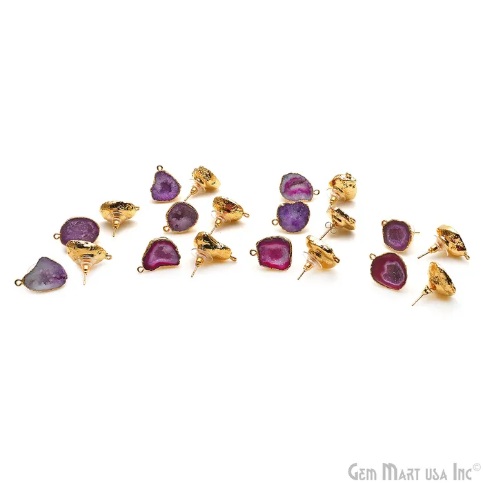 GemMartUSA Earrings DIY Geode Druzy 24x16mm Gold Electroplated Loop Connector Studs Earrings GemMartUSA Earrings DIY Geode Druzy 24x16mm Gold Electroplated Loop Connector Studs Earrings