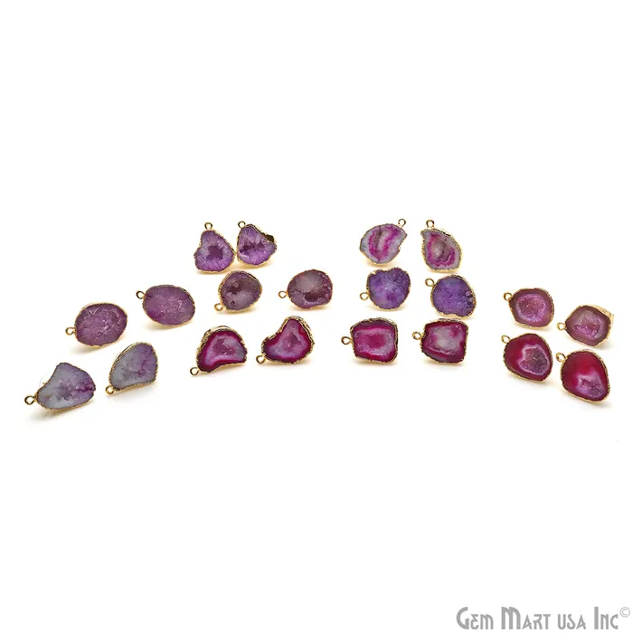 GemMartUSA Earrings DIY Geode Druzy 24x16mm Gold Electroplated Loop Connector Studs Earrings