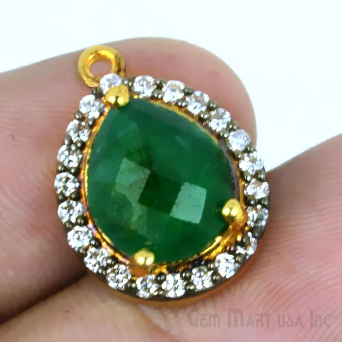 GemmartUSA Earrings Emerald 10x12mm Pear Cubic Zirconia Black Prong Setting Single Bail Gold Plated Bezel Connector GemmartUSA Earrings Emerald 10x12mm Pear Cubic Zirconia Black Prong Setting Single Bail Gold Plated Bezel Connector