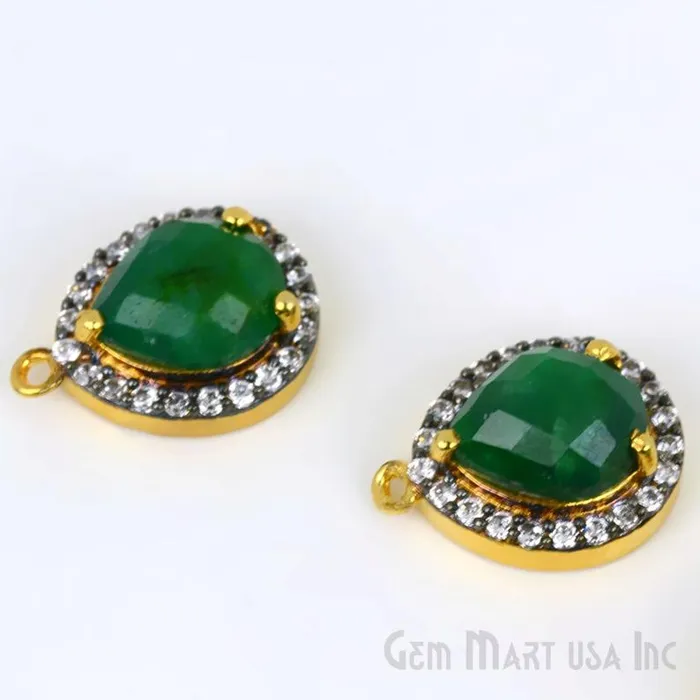 GemmartUSA Earrings Emerald 10x12mm Pear Cubic Zirconia Black Prong Setting Single Bail Gold Plated Bezel Connector GemmartUSA Earrings Emerald 10x12mm Pear Cubic Zirconia Black Prong Setting Single Bail Gold Plated Bezel Connector