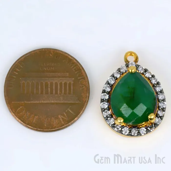 GemmartUSA Earrings Emerald 10x12mm Pear Cubic Zirconia Black Prong Setting Single Bail Gold Plated Bezel Connector GemmartUSA Earrings Emerald 10x12mm Pear Cubic Zirconia Black Prong Setting Single Bail Gold Plated Bezel Connector