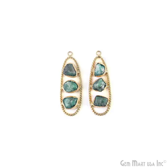 GemMartUSA Earrings Emerald Rough Gemstone Free Form Oval Gold Plated Twisted Bezel setting 44x16mm DIY Earring Pendant Connector GemMartUSA Earrings Emerald Rough Gemstone Free Form Oval Gold Plated Twisted Bezel setting 44x16mm DIY Earring Pendant Connector