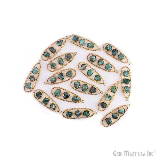 GemMartUSA Earrings Emerald Rough Gemstone Free Form Oval Gold Plated Twisted Bezel setting 44x16mm DIY Earring Pendant Connector GemMartUSA Earrings Emerald Rough Gemstone Free Form Oval Gold Plated Twisted Bezel setting 44x16mm DIY Earring Pendant Connector
