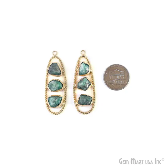 GemMartUSA Earrings Emerald Rough Gemstone Free Form Oval Gold Plated Twisted Bezel setting 44x16mm DIY Earring Pendant Connector GemMartUSA Earrings Emerald Rough Gemstone Free Form Oval Gold Plated Twisted Bezel setting 44x16mm DIY Earring Pendant Connector