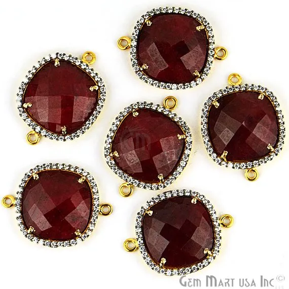 GemmartUSA Earrings Gemstone 16mm Cushion Cubic Zirconia Gold Bezel Oxidized Pave Setting Connector GemmartUSA Earrings Gemstone 16mm Cushion Cubic Zirconia Gold Bezel Oxidized Pave Setting Connector