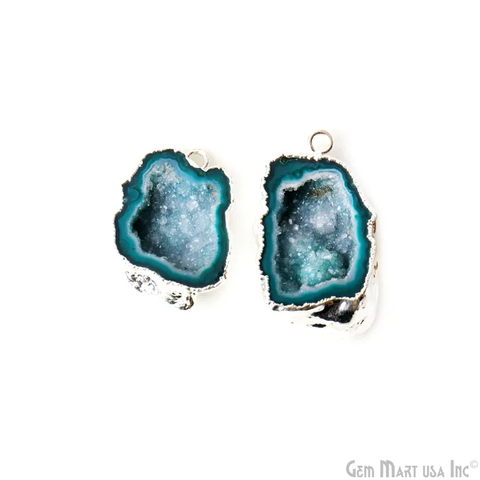 GemMartUSA Earrings Geode Druzy 23x36mm Organic Silver Electroplated Single Bail Gemstone Earring Connector 1 Pair GemMartUSA Earrings Geode Druzy 23x36mm Organic Silver Electroplated Single Bail Gemstone Earring Connector 1 Pair