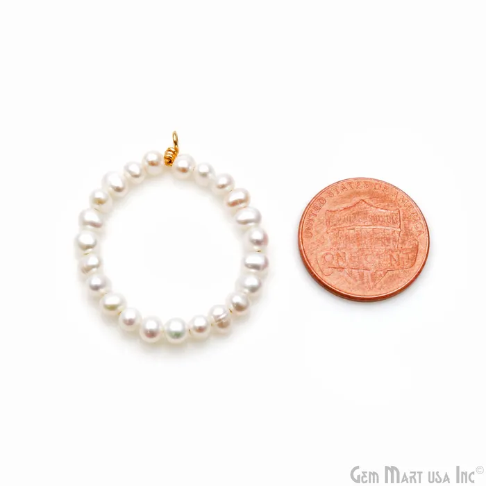 GemMartUSA Earrings Pearl Round Shape 32x28mm Gold Wire Wrapped Beaded Hoop Connector GemMartUSA Earrings Pearl Round Shape 32x28mm Gold Wire Wrapped Beaded Hoop Connector