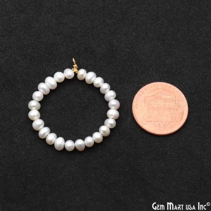 GemMartUSA Earrings Pearl Round Shape 32x28mm Gold Wire Wrapped Beaded Hoop Connector GemMartUSA Earrings Pearl Round Shape 32x28mm Gold Wire Wrapped Beaded Hoop Connector