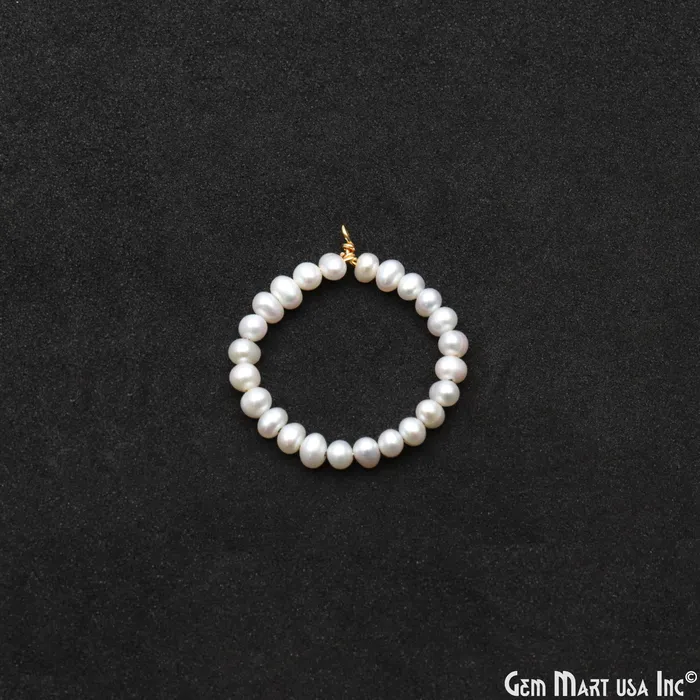 GemMartUSA Earrings Pearl Round Shape 32x28mm Gold Wire Wrapped Beaded Hoop Connector GemMartUSA Earrings Pearl Round Shape 32x28mm Gold Wire Wrapped Beaded Hoop Connector